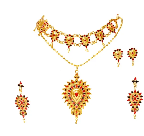 Assamese_Traditional_Gold_Plated_Red_Black_Colour_Combo_Jewellery_Set_For_Women